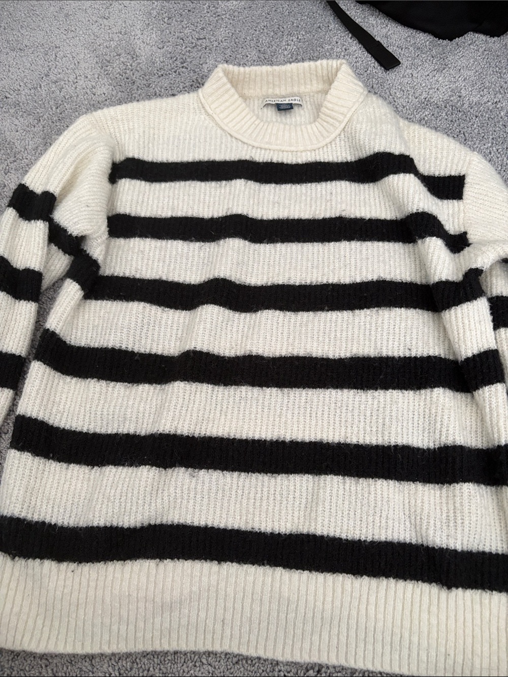 American Eagle Outfitters Black & Cream Striped Crewneck Sweater